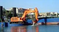 36 Meter Backhoe Dredger with 3 spud & flat top barge and tugboat